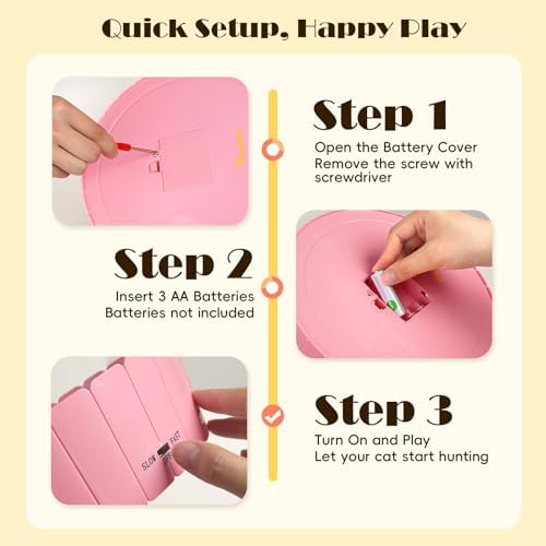 Pawaboo Interactive Cat Toy with Running Mouse, Automatic Track Kitten Toy | Electronic Motion Cat Toy for Indoor Cats, Pop and Play Hide Seek Cats Toys Hunting Mouse for Kitty Play Exercise, Pink