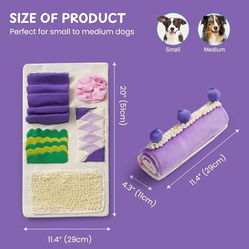 Nocciola Dog Snuffle Toy, Blueberry Cake Snuffle Mat for Puppies Puzzle Puppy Toy with Crinkle, Hide and Seek Interactive Enrichment Toys for Small Medium Dogs, Dog Gift Birthday Cake Toy