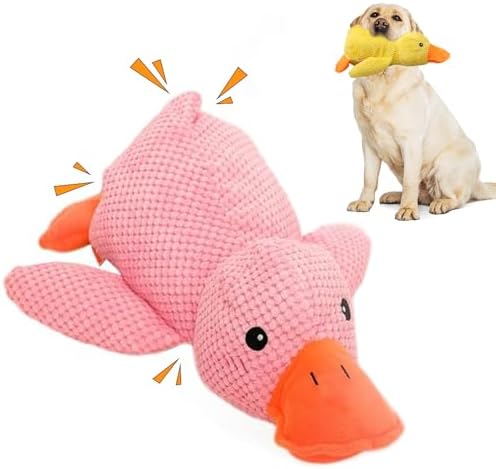 Cecurpo Indestructible Calming Duck Dog Toy, Squeaky Dog Plush Chew Toy