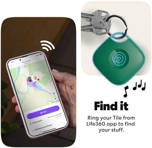 Life360 Tile - Bluetooth Tracker, Keys Finder and Item Locator for Keys, Bags and More. Phone Finder. Both iOS and Android Compatible. 1-Pack (Green Surf)