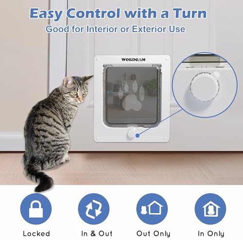 Wordcam Cat Door for Interior/Exterior Door, Tough ABS Frame, Large, White