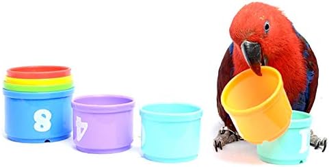 Hypeety Pet Bird Parrot Educational Stacking Cup Treat Toy Colorful Training Toy Intelligence Development Playing Training Toy for Macaw Budgies Parakeet Cockatoo