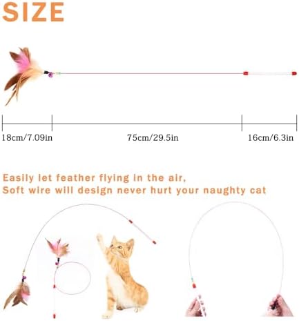 6 Pack Cat Feather Toy, Cat Toys Wand, Interactive Pet Cat Kitten Chaser Teaser Wire Wand with Bell Beads for Cat Exercise Play Fun Gifts - Wholesale