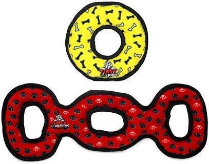 TUFFY® 2 Pack Ring and 3Way Tug Ultra Durable Plush Dog Toys