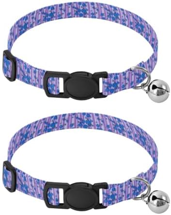 Striped Purple Floral Easy to Wear Puppy Collar 2 Pack Dog Collars for Small Dogs