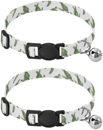 Watercolor Green Sea Turtles White Kitten Collar with Bell 2 Pack Puppy Collar Adjustable 10.6 to 17.1 Inches