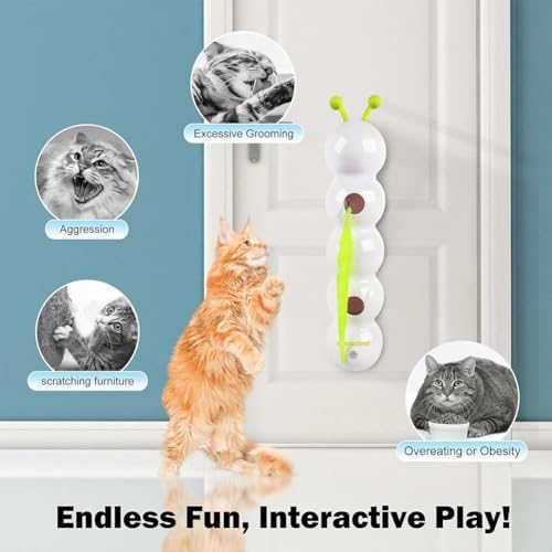 Caterpillar Cat Toy,Interactive Smart Cat Toy, Rechargeable Motion Activated Cats Toys, Bite Resistant, Automatic Kitten Toys for Bored Cats for All Ages Indoor Cat (with 4 Yellow Tails)