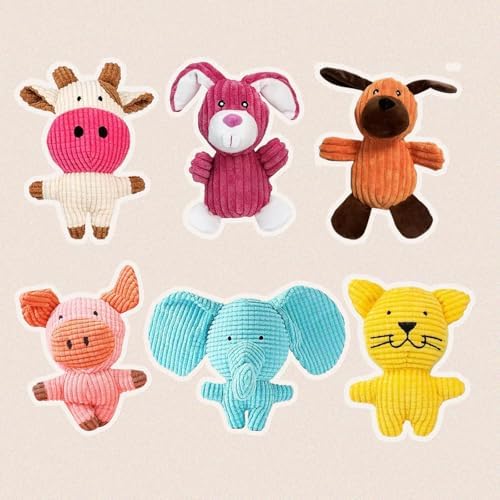 6 Pack Squeaky Dog Toys, Durable Stuffed Plush Chew Toys, Tough Plush Animal Dog Toys for Small Medium Large Dogs, Keep Dogs Busy, Premium Interactive Chew Toys for Puppies & Adult Dogs