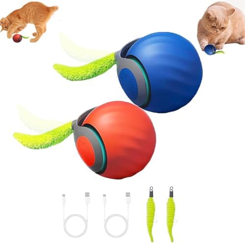 2 Pack Interactive Cat Toy Balls for Indoor Cats, Speedy Tail 3.0