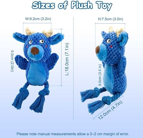 Plush Squeaky Knot Dog Toys, Interactive Chew Toys (Blue Deer)