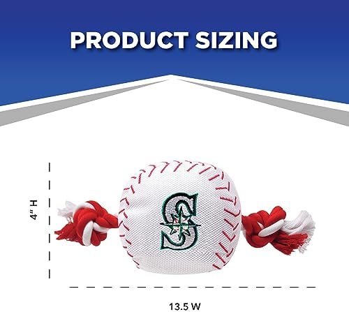 Pets First MLB Seattle Mariners Baseball Rope Toy for Dogs & Cats. Tough Nylon, Sporty Baseball Design, Heavy-Duty Ropes with Inner Squeaker