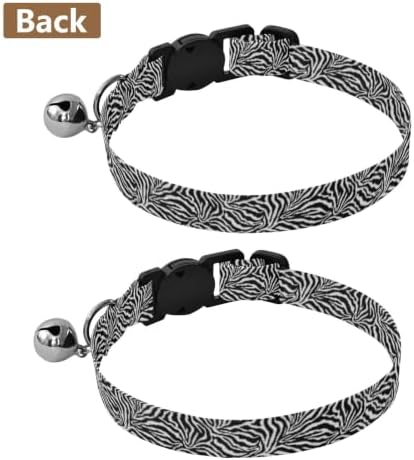 Zebra Stripe White Cat Bell Collar 2 Pack Kitten Collar Adjustable 10.6 to 17.1 Inches