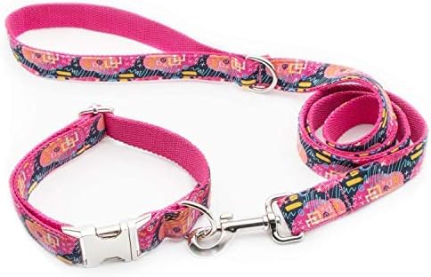 Durable Engraved Dog Collar Adjustable Sizing Fabric (Pink Graffiti)