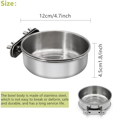 Bird Feeding Dish Cups, Stainless Steel, 2 Pack, Medium