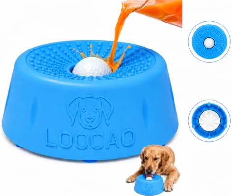 Slow Feeder Dog Bowls, with Interactive Lick Ball Non-Slip Dog Bowl to Slow Eating, for Yogurt, Peanut Butter, Bone Broth, Canned Dog Food & Liquid Supplements (Blue)