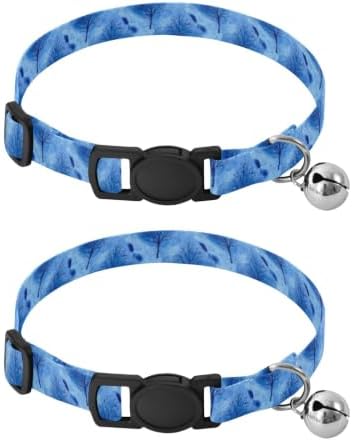 Watercolor Sky Blue Kitten Bell Collar 2 Pack Dog Collar Adjustable Length 10.6" to 17.1"