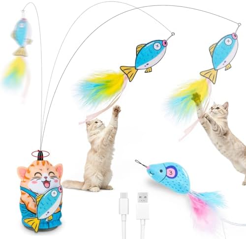 Migipaws Automatic Cat Wand Toy with Suction Cup, Cute Cat Base, Rechargeable Interactive Teaser for Indoor Cats