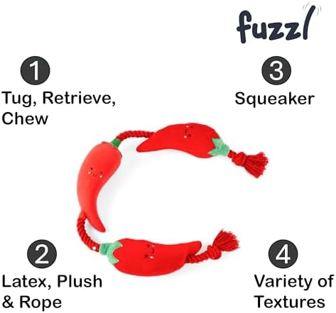Fuzzl Tugga Chilis Dog Toy 75cm - Rope Latex and Plush Dog and Puppy Throw Fetch and Tug with Squeaker