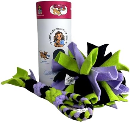 Chelsy's Toys 3-in-1 Enrichment Tube for Dogs - Tug Toy, Treat Dispenser & Snuffle Ball | Fleece Rope Dog Toy | Tug of War | Interactive Dog Treat Puzzle for Dogs & Puppies | Wet/Freeze Teether (Lav)