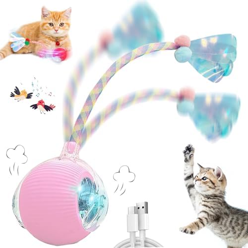 Speedy 2.0 Tail Interactive Cat Toys for Indoor Cats, Automatic Cat Toy with Elastic Mesh Tail, Electric Rolling Ball on Carpet, Chirping and Motion Activate Cat