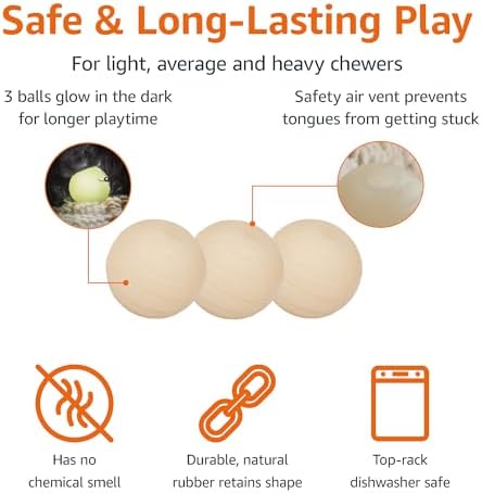 Amazon Basics Interactive Bouncy Durable Rubber Dog Toy Balls, Glow, 2.5 inch, Beige, Pack of 3