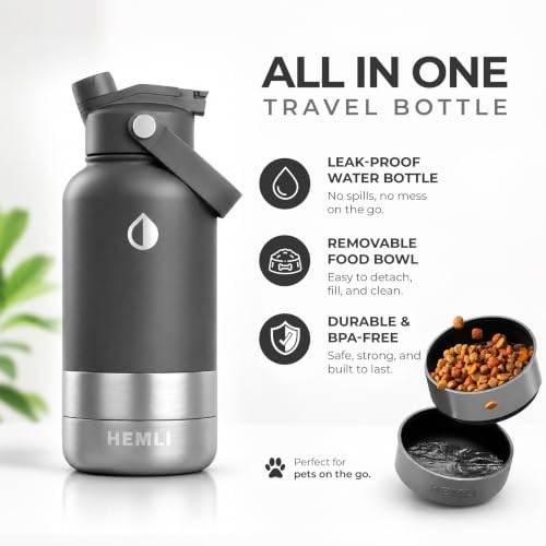 32 oz. Dog Water Bottle, Insulated Dog Travel Water Bottle, Stainless Steel Pet Water Bottle Dispenser Portable Food and Water Bowl for Dogs for Walking Dog Canteen Travel Kit