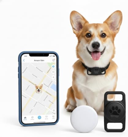 Smart Pet Location Tag with Holder – No Subscription, Compatible with Apple Find My (iOS Only), Lightweight Silicone Case, Clip-On Anti-Loss Accessory for Dog & Cat Collars, Bags (Black&White)