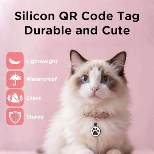 QR Code Cat Tag, Modifiable Pet Online Profile Display Page, Multiple Emergency Contact, Silent Silicone, Collar Accessories, Personalized Cat Tag (Small Breeds - 1", Black & Blue)