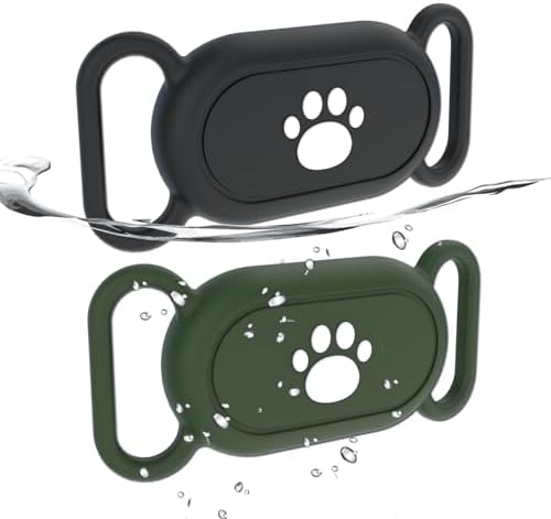 2 Pack Waterproof Dog Collar Compatible with Samsung Galaxy SmartTag2 | Silicone GPS Tracker Hidden Loop Holder for Smart Tag2, Anti-Lost Collar Tag2 Paw Case (Black Green)