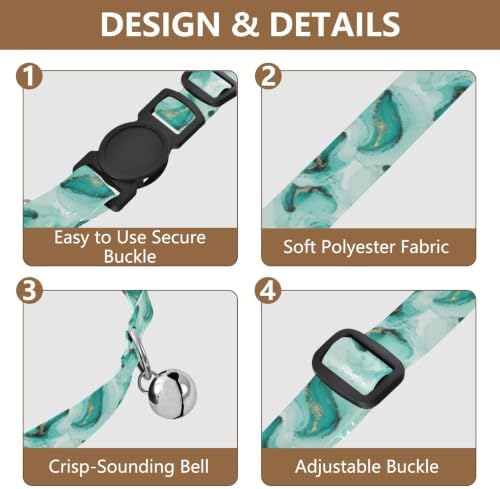 Watercolor Swirls Teal Collar for Cats, 2 Pack Kitten Collar with Bell