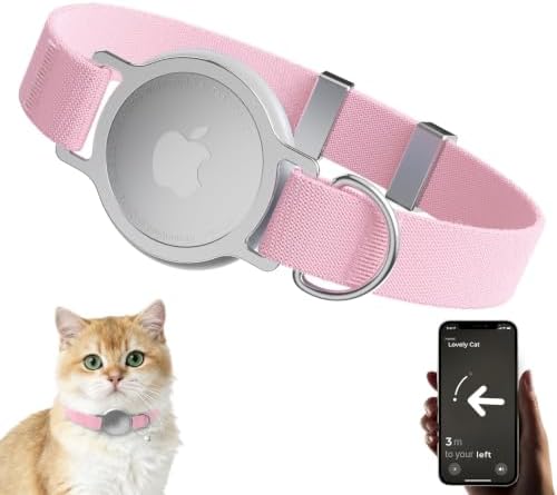 AirTag Cat Collar, Ultra Elastic Cat Tracker Collar (Pink) | Compatible with Apple Air Tag Holder, Lightweight, Scratch Resistant, Stepless Adjustable Pet Tracking Collars for Cat Kitten