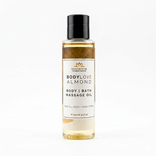 Almond BodyLove Massage Oil – 100% Food-Grade, Organic Hydrating Body Oil with Calendula – Non-GMO, Vegan, Gentle on Sensitive Skin – 3.5 oz