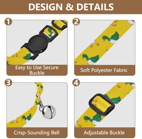 2 Pack Pet Collar Green White Ducks Yellow Dog Bell Collar, Adjustable Length 10.6" to 17.1"