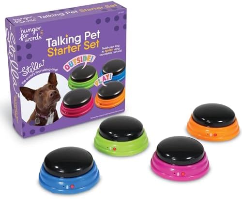 Hunger for Words Talking Pet Starter Set - Dog Buttons for Communication, Dog Training Tools, Recordable Button with Sound, Puppy Training Tools, Talking Toys for Dogs, Cat Button Clicker Set