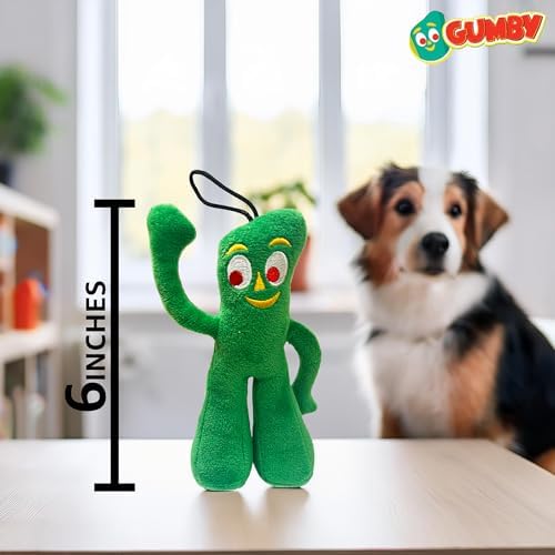 Multipet Small Gumby Stuffed Dog Toy with Squeaker | Gumby Dog Toy Plush Small | Green | 6" | Officially Licensed (6" - Plush Gumby)