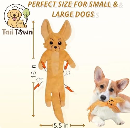 Fox Dog Toy, No Stuffing Plush Squeaky Crinkle Toy for Gentle Chewing & Interactive Play, Puppy Chew Toy for Small Medium Large Dogs, Tail Town