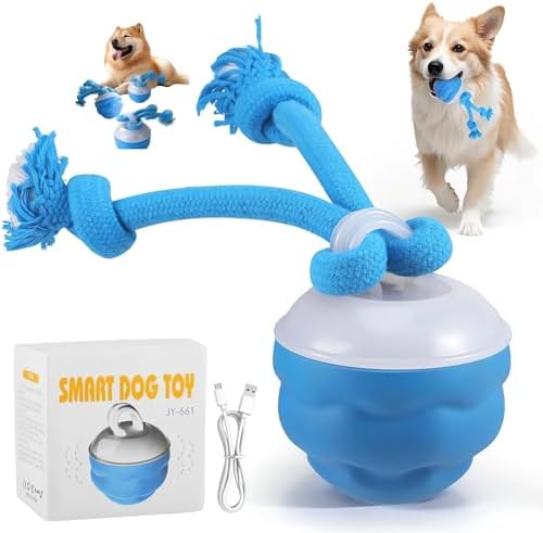 The Chase Buddy Dog Boredom Stimulating Toy 2025 Smart Pet Puppy Ball with Ropes Interactive Self Play Moving Dogs Balls Automatic Electric Active Rolling Ball Jumping Bouncing Dog Balls Gift (Blue)