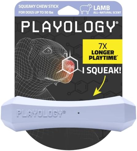 Playology Squeaky Chew Stick - Scented Dog Toy - Medium, Lamb Scent