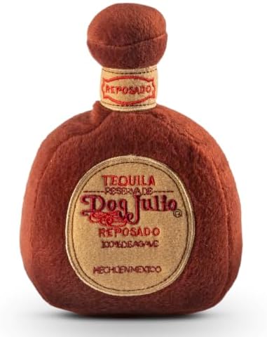 Dog Diggin Designs Dog Julio Tequila Plush Dog Toy | Luxury-Inspired Parody Tequila Bottle Dog Toy with Squeaker, Soft Plush Novelty Dog Toy – Shaken, Not Stirred!