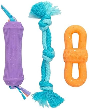 Flex-Force Chew Dog Toys, Multiple Textures & Scents for Sensory Play, Moderate Chewers, Teething Puppies and Small Breeds up to 25 lbs, 3-Pack, 7.7"