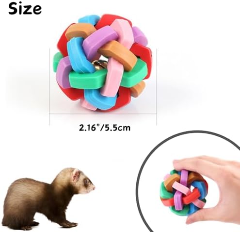 4 Pack Ferret Toys Colorful Bouncy Rubber Balls with Bell Ferret Teeth Grinding Wiggle Ball Interactive Sound Toy Exercise Play Scratch Chew Toys for Indoor Cat Dog Pet(4 Pack)