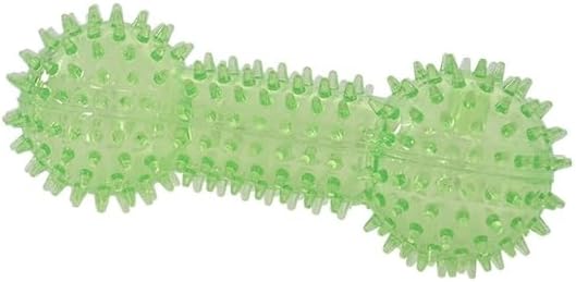 Squeaky Spiky Dog Barbell Toy for Teeth Cleaning & Gum Massage 6.3 Inch Medium Large Dogs Green | Spiny TPR Rubber Chew Toy for Fetch Play Interactive Dental Barbell Durable BPA Free Nontoxic Floats