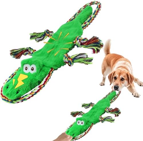 No Stuffing Squeaky Dog Toys, Tug of War Dog Toy with Pull Rope