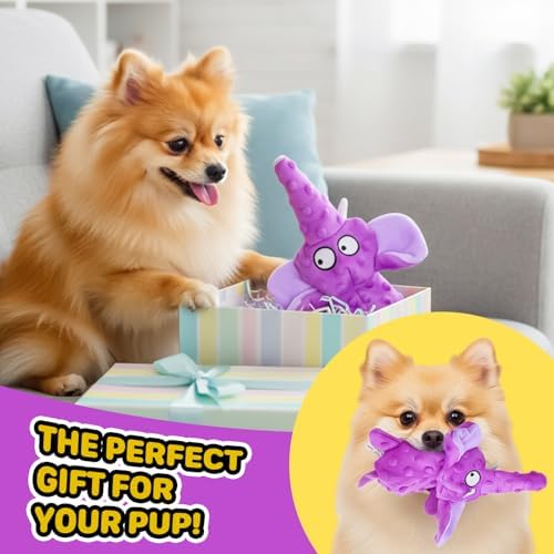 Purple Elephant Squeaky Pet Toy – 11.6 Inch Plush Dog Toy with Squeaker and Crinkle Paper, Soft Fabric, Interactive Chew Toy for Small and Medium Dogs