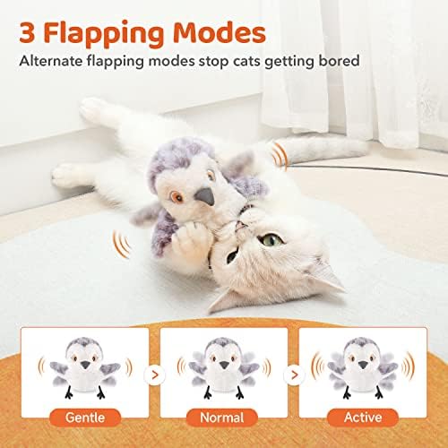 Potaroma Cat Toys Flapping Bird (No Flying), Lifelike Sandpiper Chirp Tweet, Rechargeable Touch Activated Kitten Toy Interactive Cat Exercise Toys for All Breeds Cat Kicker Catnip Toys 4.0" | Lifelike Sandpiper Chirp, Touch Activated, Rechargeable Kitt...