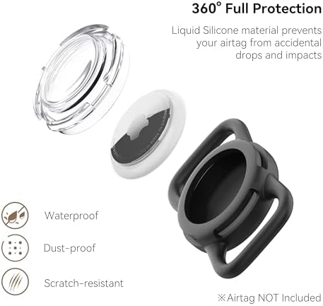 Waterproof AirTag Holder for Dog Collar, Soft Slide-On Dog AirTag Holder | Full-Body Protection, No-Dangle Fit, Ultra-Durable, Lightweight, Tool-Free Installation, Clear Cover, Fits Dog & Cat Collars