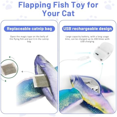 Esoes Flappy Fish Cat Toy – Interactive Flapping & Chirping Fish Toy for Cats (No Flying), Interactive Cat Exercise Toys for All Breeds Cat Kicker Catnip Toys