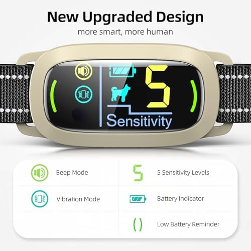 FAFAFROG Dog Bark Collar, Rechargeable Smart Collar, Anti Barking Training Collar with 5 Adjustable Sensitivity Beep Vibration, Bark Collar for Large Medium Small Dogs (Yellow)