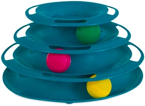 Pet Zone Busy Ball 3 Tier Plastic Cat Tower Rattle Toy, Includes 3 Balls
