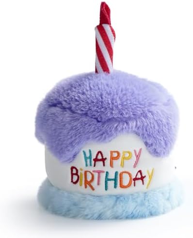 Fuzzwoof Dog Happy Birthday Cake Toy with Crinkle, Stuffed Plush Puppy Present for Birthday Party, Dog Toy for Small Medium